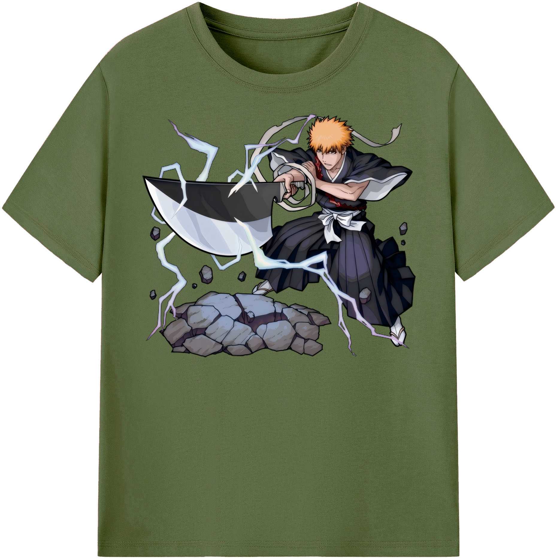 （画像用） ブリーチ 黒崎一護（くろさき いちご）BLEACH Kurosaki Ichigo 綿100％半袖Tシャツ（フロントプリント）
